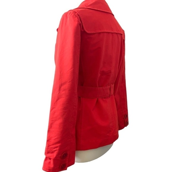 LL Bean Trench Jacket Double Breasted Peacoat Red Belted 100% Cotton MEDIUM - Picture 4 of 14
